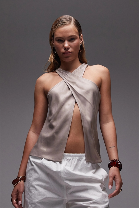 Топ с атласным перекрещивающимся вырезом спереди артикул 149780704
