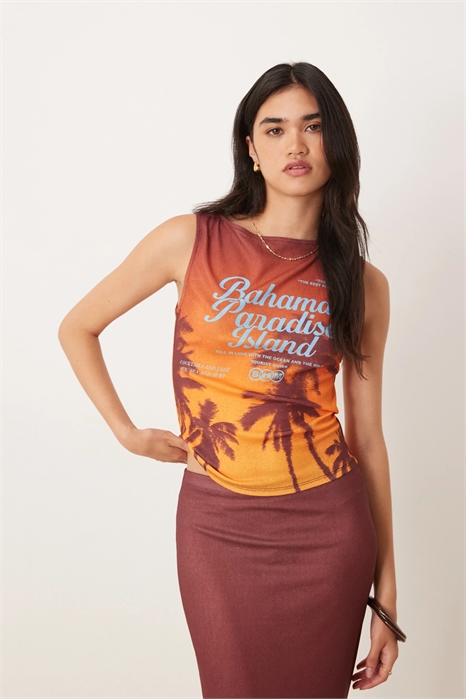 Жилет с сетчатым вырезом «лодочка» и принтом «Багамские пальмы» артикул 147016190