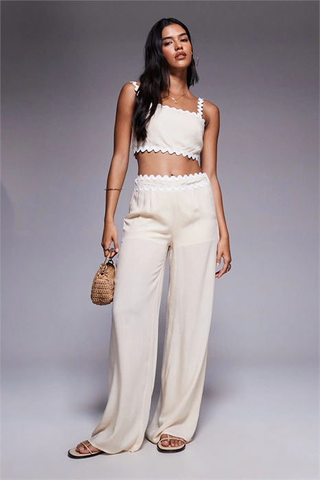 Брюки с широкими брючинами и хлопковой оборкой на талии co-ord артикул 147827707