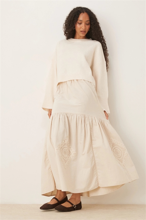 Макси-юбка с воланами и кружевными вставками артикул 143586426