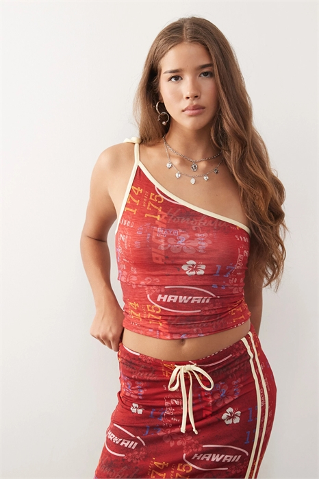 Топ с одним плечом, принтом и регулируемым завязыванием co-ord артикул 146739321