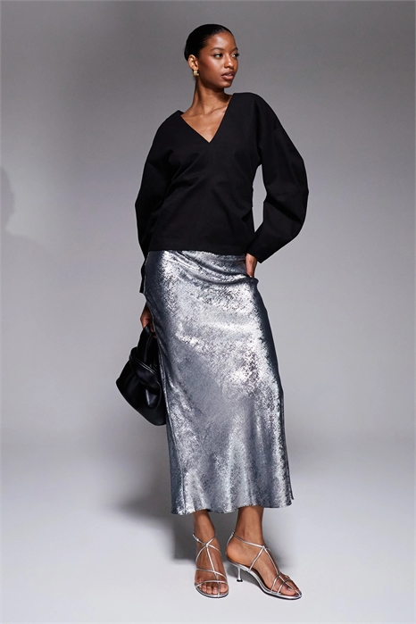 Юбка средней длины из металлизированной атласной ткани артикул 151897753