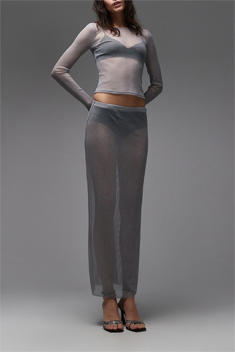 Полупрозрачная макси-юбка из металлизированного трикотажа co-ord артикул 151640803