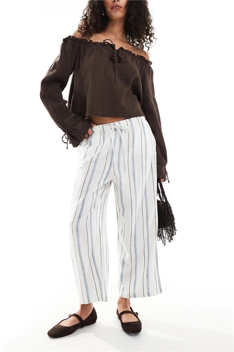 Брюки с широкими брючинами из смешанного льна артикул 141638078