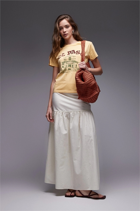 Макси-юбка с заниженной талией из смесовой ткани артикул 149752543