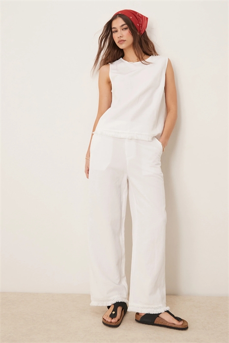 Брюки прямой крой из смешанного льна с кисточками по низу co-ord артикул 140988165