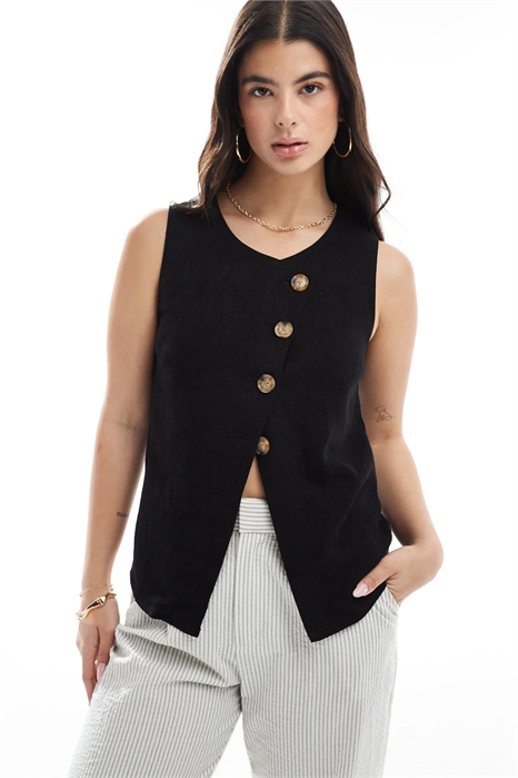 Жилет с асимметричной застежкой на пуговицах и эффектом льна артикул 140594753