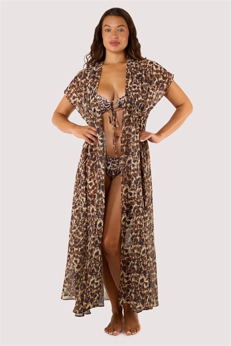 Длинный пляжный кафтан Zarah из жоржет с животным принтом артикул 153063579