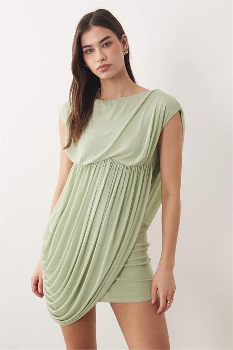 Мини-платье из сетчатой ткани с драпировкой и втачными рукавами артикул 155574911