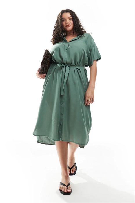 Платье-миди из рубашечной ткани с поясом-завязкой артикул 142805078
