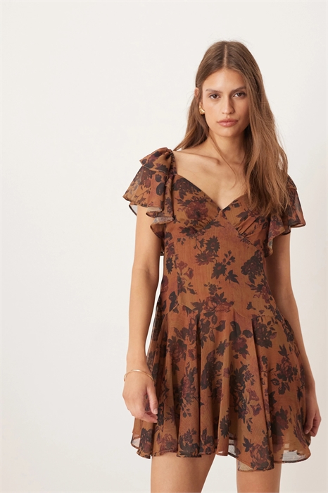 Мини-платье из шифона с оборками по подолу артикул 149923185