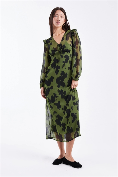 Платье средней длины с V-образным вырезом и ярким цветочным принтом артикул 149516787