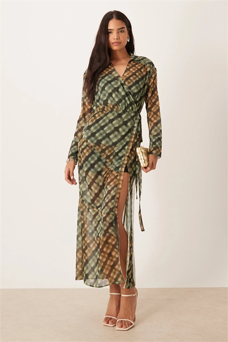 Платье-миди с длинными рукавами и юбкой-парео артикул 151485128