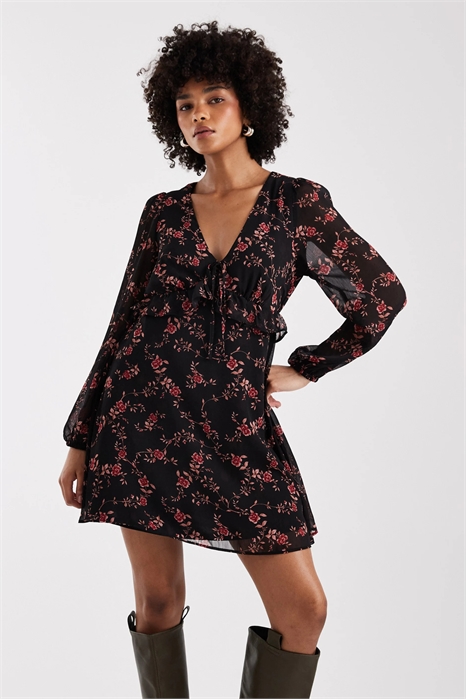 Мини-платье из шифона с длинными рукавами артикул 152230060