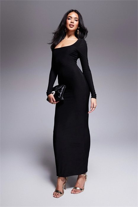 Платье-макси с квадратным вырезом и облегающим силуэтом, с длинными рукавами артикул 119409754