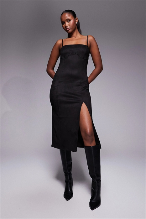 Платье средней длины с бретелями из искусственной замши артикул 151672789