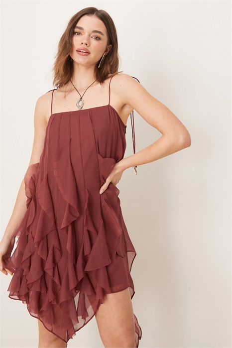 Мини-платье с завязками и оборками артикул 140888495
