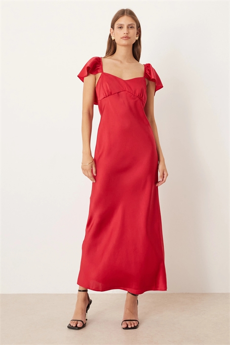 Атласное платье средней длины с рукавами-крылышками артикул 149244473