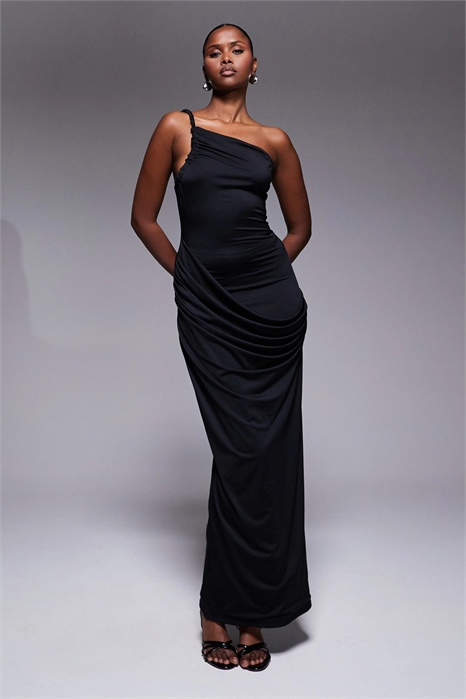 Длинное платье с двойной выкройкой, облегающим силуэтом, асимметричной спинкой и драпировкой спереди артикул 149316686