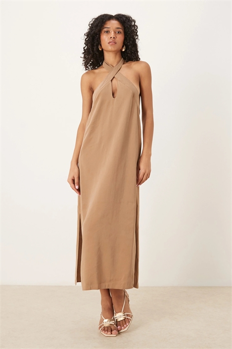 Платье средней длины с перекрещивающимся вырезом на шее и боковыми разрезами артикул 147441785