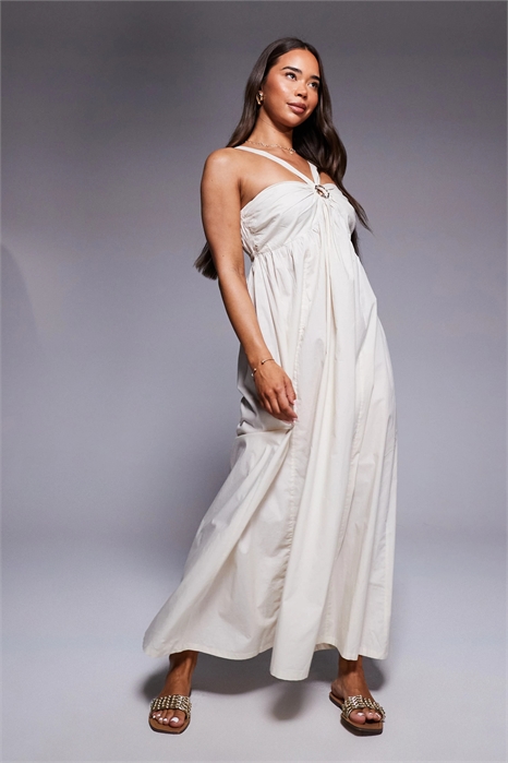 Платье-миди из поплина с завязками на шее артикул 144208677