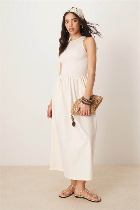 Платье средней длины с гофрированным лифом из поплина артикул 140858779