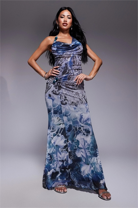 Макси-платье с принтом и декором в виде тесьмы артикул 148483539