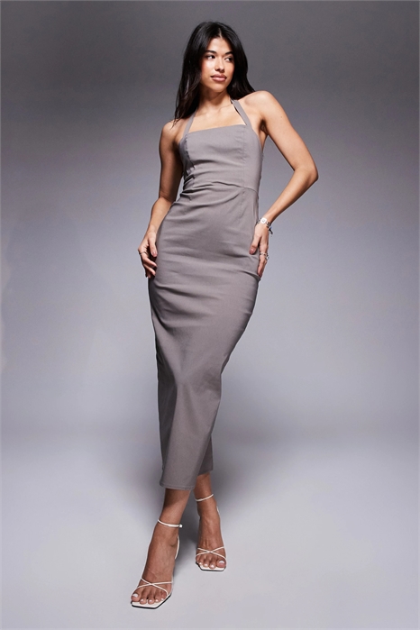 Платье-миди из бенгалина с тонкими бретелями артикул 146699345