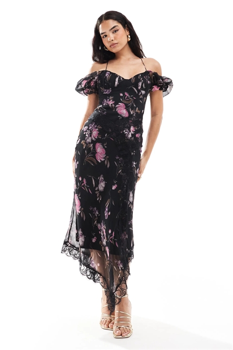 Платье-миди «Milkmaid» с кружевной отделкой артикул 136174685