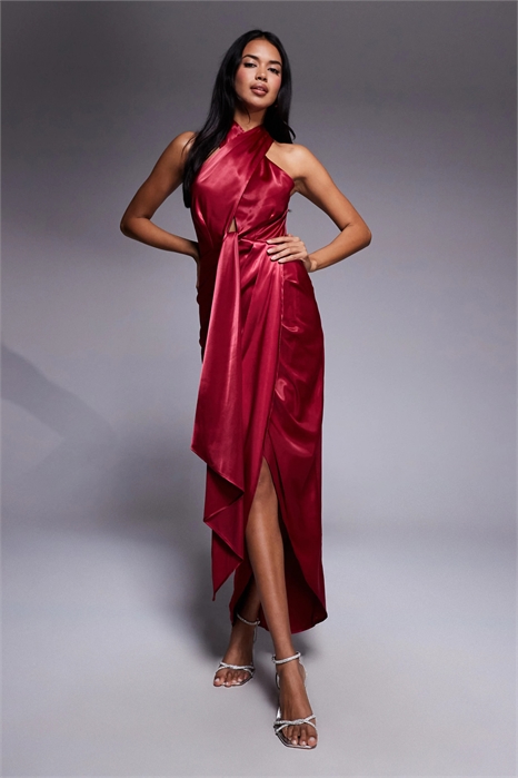 Платье с завязками на шее и юбкой-парео артикул 151217735