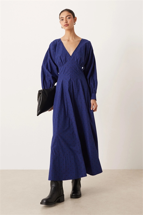 Макси-платье из поплина с длинными рукавами и V-образным вырезом артикул 151052486