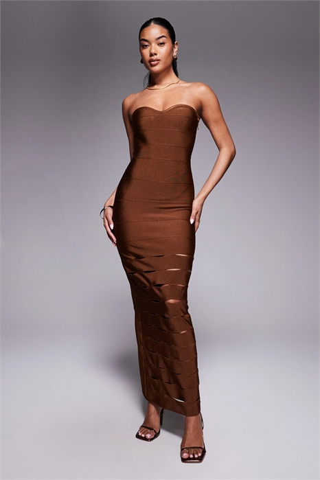 Платье-миди с бандажным лифом и вырезами артикул 148993490