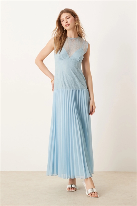 Платье средней длины с кружевным лифом и плиссированной юбкой артикул 142681424