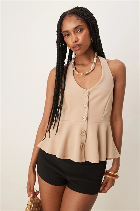 Жилет с завязкой на шее, застегивающийся на пуговицы, с зауженной талией и удлиненным кроем артикул 148449100