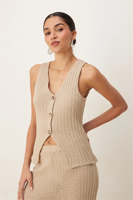 Бесрукавный жилет с вязаными пуговицами co-ord артикул 143175233