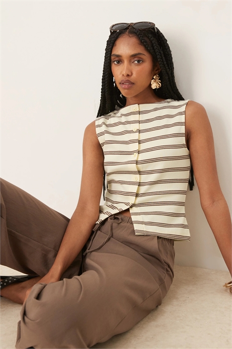 Топ без рукавов с ребристой отделкой и полосками co-ord артикул 148067286
