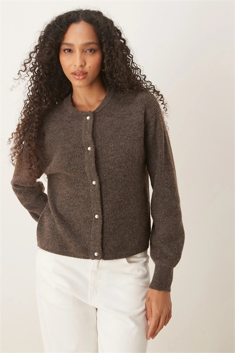 Кардиган с ребристой вязкой и жемчужными пуговицами артикул 151090986