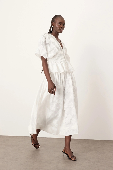 Юбка средней длины из органзы с ромашками и мелкими складками, с заниженной талией co-ord артикул 140701056