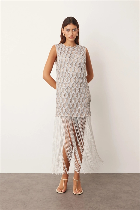 Мини-платье с сетчатой текстурой и бахромой по подолу артикул 147004395