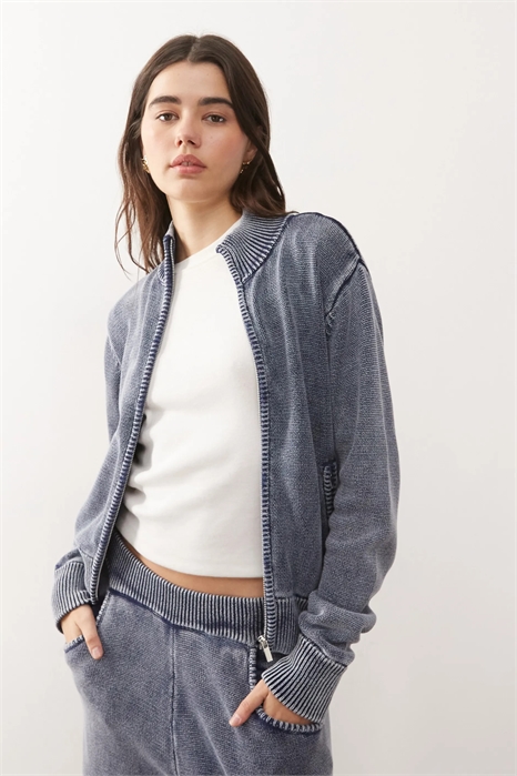 Свитшот с капюшоном и молнией, с вафельной текстурой, обработанный кислотой co-ord артикул 147473942