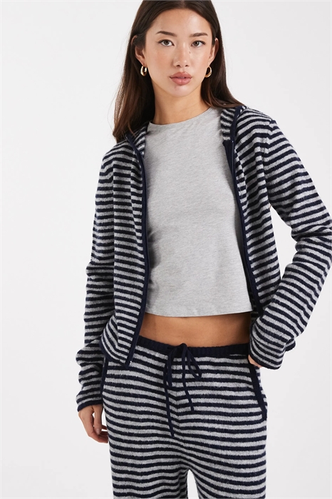 Свитшот с капюшоном из полосатой трикотажной ткани на молнии артикул 152941800