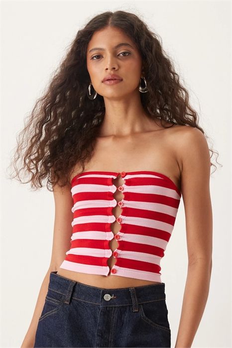 Топ из трикотажа с полосками и пуговицами от Sarella артикул 148028281
