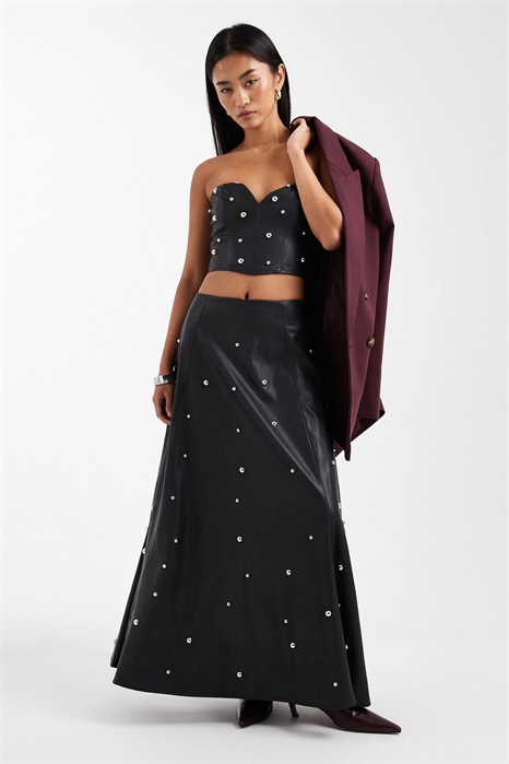 Макси-юбка из искусственной кожи с заклепками артикул 148512366