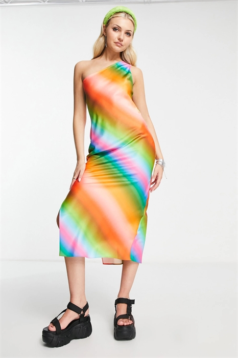 Макси-платье-комбинация с принтом «омбре» на одном плече артикул 116724123