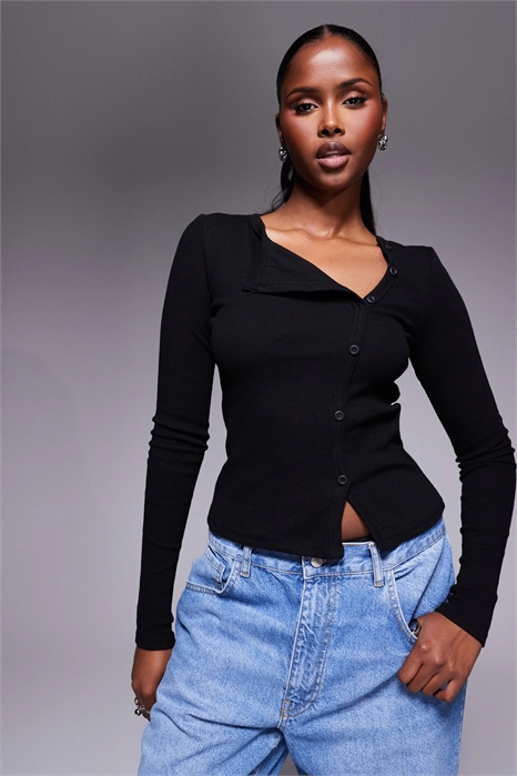 Топ с длинными рукавами от Passoni с ребристой асимметричной отделкой на кнопках артикул 148071794