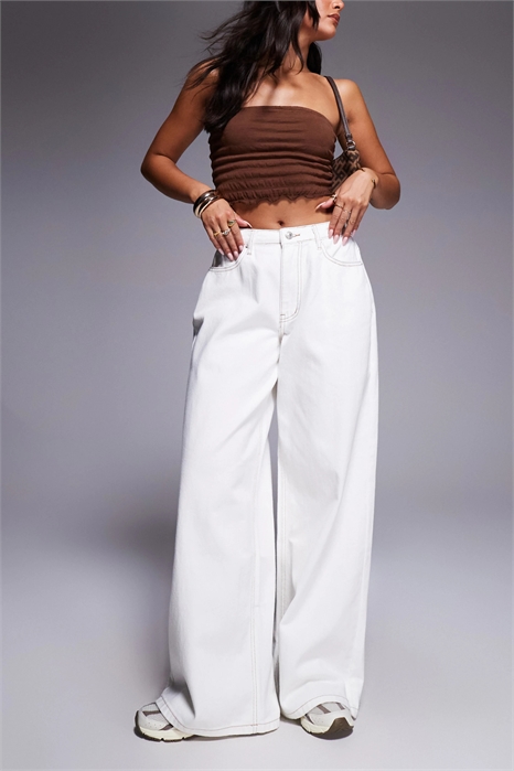 Джинсы Naylor с контрастной отстрочкой, средней посадкой, свободным кроем и широкими брючинами артикул 140137326