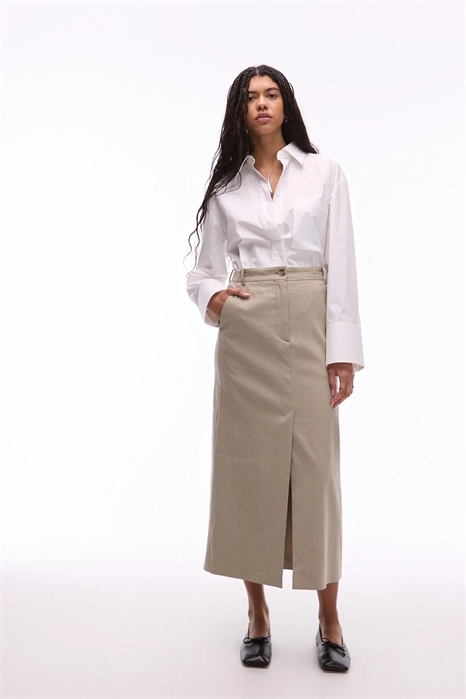 Льняная юбка средней длины повседневного стиля артикул 143217931