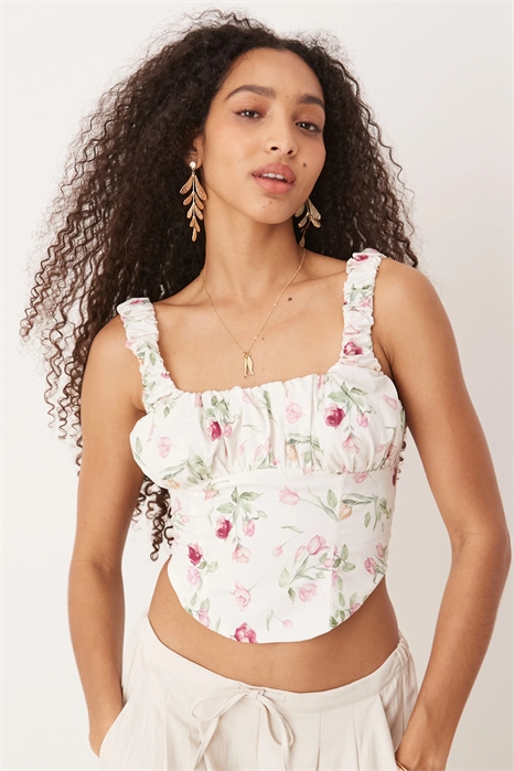 Топ в стиле корсета с розовым принтом артикул 144909265