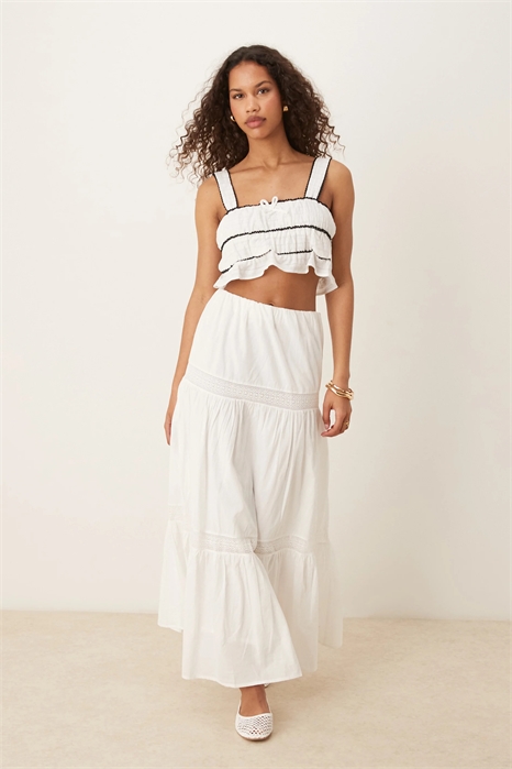 Юбка средней длины с многослойным кружевом артикул 147441046