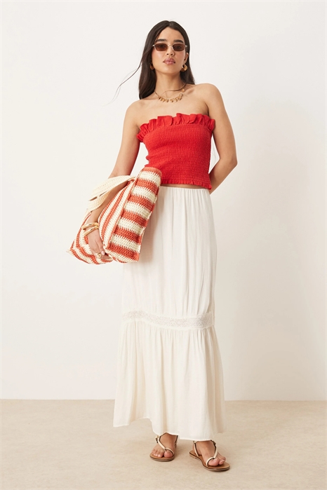 Многослойная юбка макси с кружевной вставкой артикул 142879246